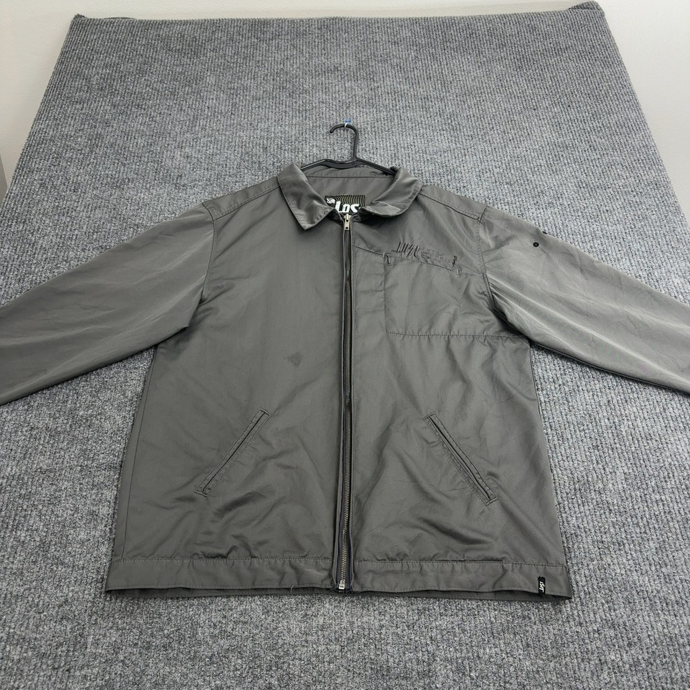 Lost Enterprises Jacket Mens XL Grey Full Zip Embroidered Logo Workwear Surf